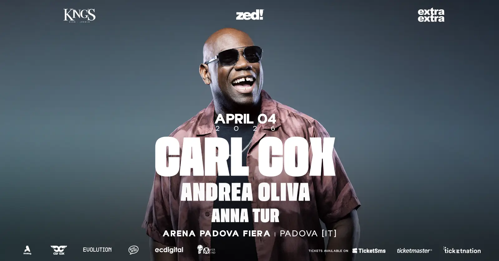 Carl Cox Padova sabato 4 aprile 2026: grande evento alla Fiera di Padova